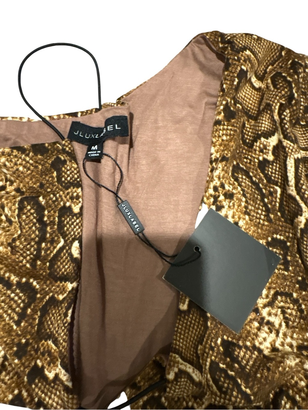 JLUXLABEL Gold & Brown Snake-Print One-Shoulder Dress - Picture 3 of 6